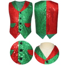 Boys Sequins Jacket Sleeveless Xmas Vest Christmas Waistcoat Magician Costume