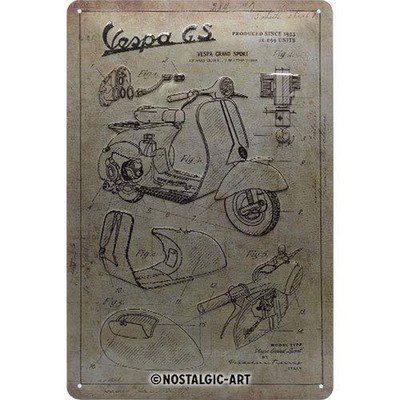 Retro tin sign metal sign vintage 8 x 12 in - Vespa - Parts Sketches