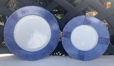 Crate & Barrel “Rafia” Blue & White Set of 2 Plates: Salad & Bread Plate EUC