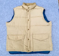 Vintage Woolrich Men’s Beige Tan Down Fill Full Zip Outdoor Vest Size XL