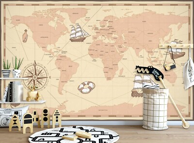 3D Vintage World Map ZHUA10945 Wallpaper Wall Murals Removable Self-adhesive Ann
