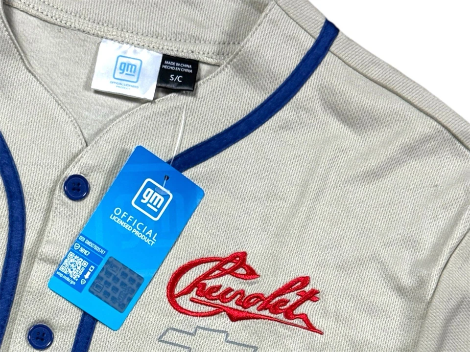 Camiseta deportiva de béisbol Chevrolet 11 para hombre pequeña azul crema botón con licencia GM nueva con etiquetas Foto 4 de 4
