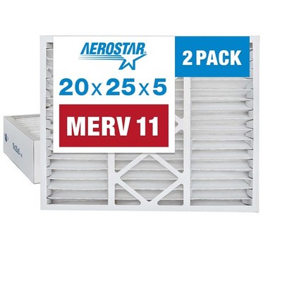 Aerostar 20x25x5 MERV 11 - 2 Count - Pleated HVAC, Furnace & 20x25x5, White 