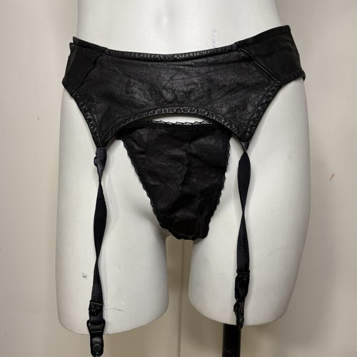 Vintage 80s/90s Biker Faux Leather Lace Garter Belt and Thong