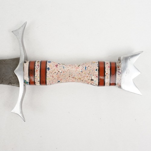 28" Full Tang Terrazzo Handle Damascus Steel Blade Medieval Collectible Sword - Picture 6 of 11