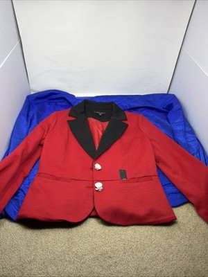 Sandro Studio Single Breast Blazer Jacket Size Large Red Black Collar Buttons
