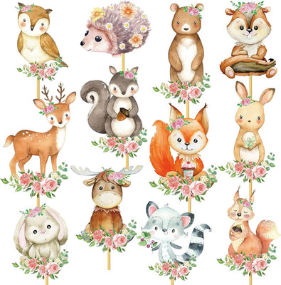 Woodland Party Centerpieces Decoration 24Pcs Floral Woodland Animal Table Topper