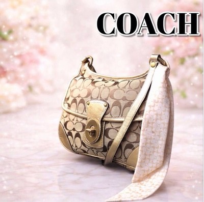 Excellent Condition COACH Signature F10567 Shoulder Bag Turn Lock