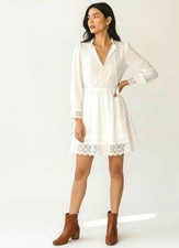 Ulla Johnson White Blanc Helene Eyelet Dress Sz 4 Long Sleeve Crochet