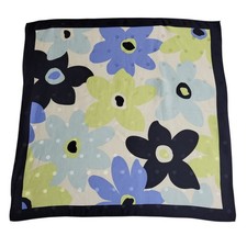 Talbots Scarf 100 Silk Blue Green Floral Daisy Square 20" x 20" Retro Funky