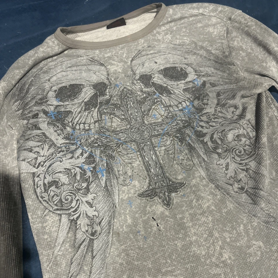 Camisa MMA Elite Para Hombres XL Alas Calavera Térmica Manga Larga Tejido Gofre Y2K Pinkman Foto 2 de 4