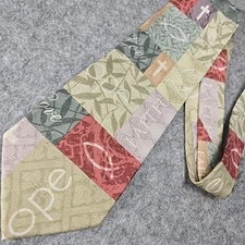 Vintage EAGLES WINGS Faith Hope Love Necktie 100% Silk Green Tan Red Purple