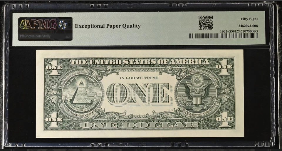 BARR RADAR # 00322300 series 1963B $1 PMG 58 EPQ = Rare Joseph Barr Fancy Serial - Image 3 of 3