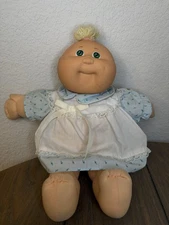 VTG CPK Cabbage Patch Kids Doll 1985 Blonde Hair Green Eyes In CPK Dress