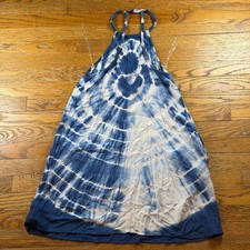 American Eagle Blue White Boho Tie Dye Halter Mini Dress XS Festival Pockets