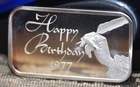 1977 Madison Mint Happy Birthday 1 oz .999 Fine Silver Art Bar