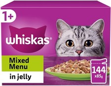 Whiskas 1+ Mixed Menu in Jelly, 144 x 85g Pouches, Adult Wet Cat Food 5.58 per kilo
