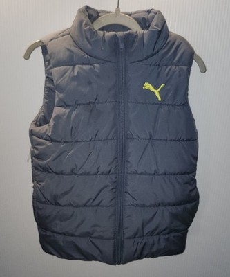 Puma Kids Blue Puffer Vest with Yellow Logo Boys XS 5-6