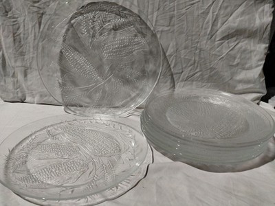 Vintage Duralex französische Pressglasplatten klar geprägt Mais & Weizen Design 
