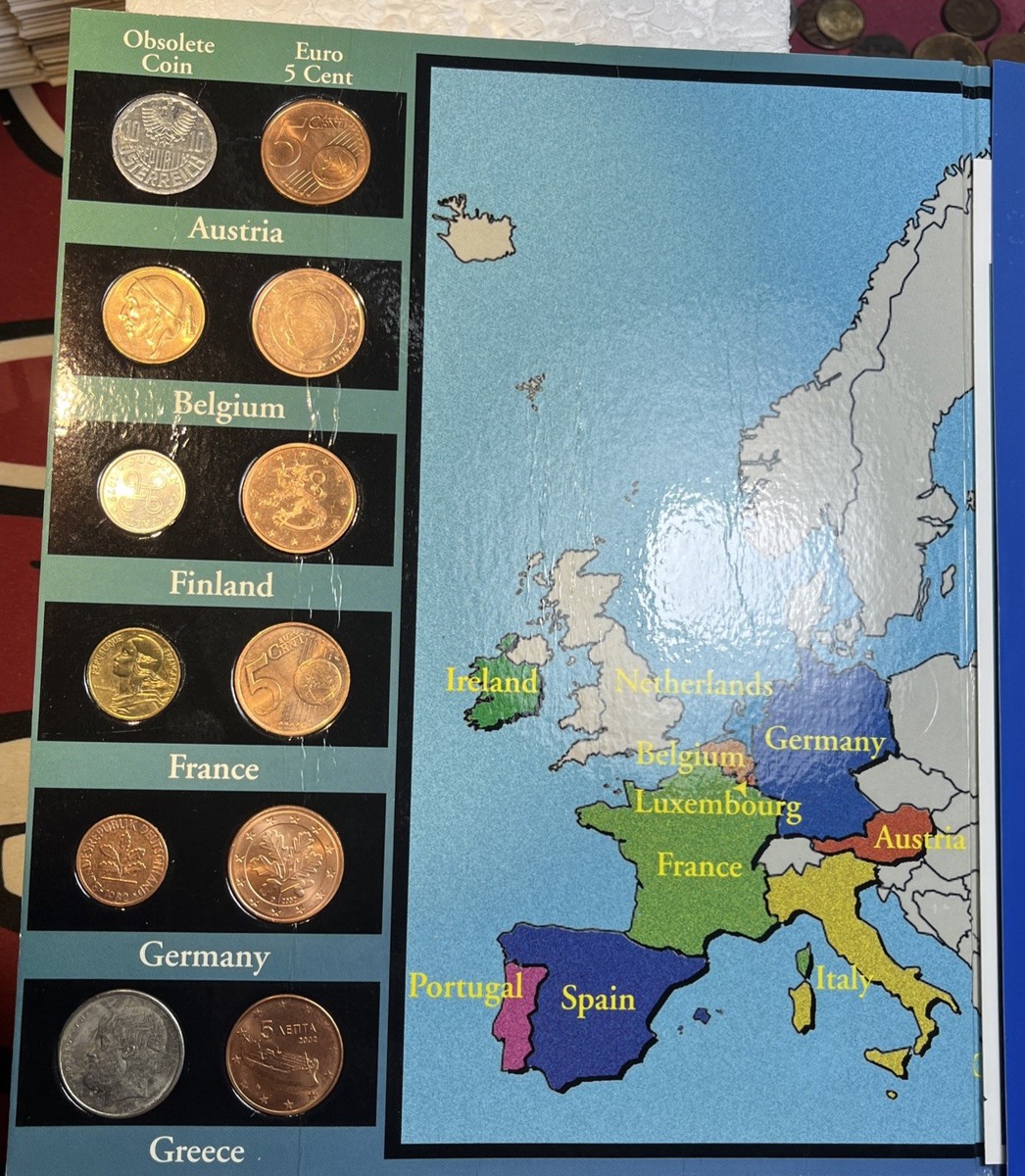 Euro Coin Collection 24 Coins From 12 Countries In Folder 2002 1st