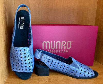 MUNRO Mickee Blue Metallic Leather Sling Back Sandals Sz 7.5N/37.5N Narrow NWB
