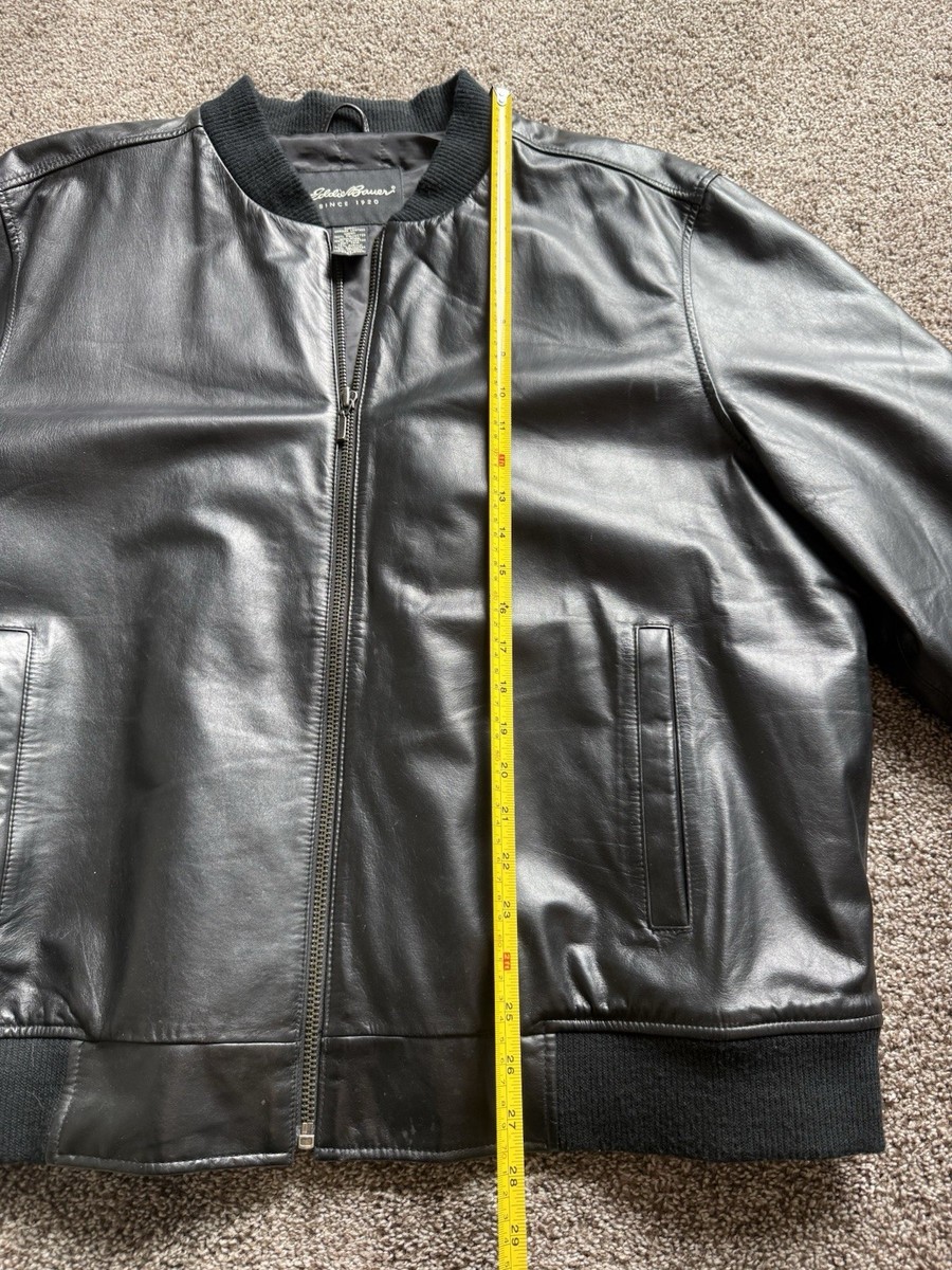 Vintage Eddie Bauer Genuine Leather Jacket Black Mens XL Bomber