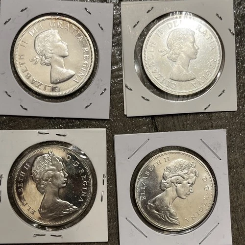 Lot of 4 Canada Silver Dollars 1963 1964 1965 Uncirculated Nice Coins.