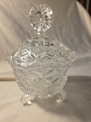Hofbauer Byrdes Footed Crystal Candy Bowl With Lid Etched Diamond Design Germany