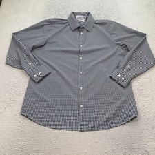 Mizzen Main Leeward XL Standard Fit Performance Dress Shirt Blue white Plaid