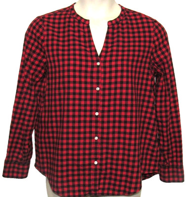 Calvin Klein Red Plaid Button Down Shirt Top Womens L Long Sleeve 100% Cotton