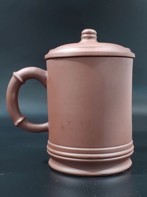 宜兴紫砂雕福寿纹竹节茶杯Chinese Yixing Zisha Clay Carved Bamboo