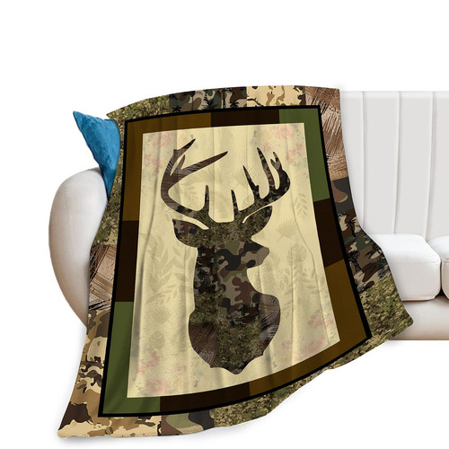Deer Camouflage Throw Blanket Cozy Plush Camo Hunting Flannel Fleece Ultra So...