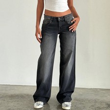 Women Wide Leg Jeans Casual High Waist Baggy Boyfriend Denim Pants Y2K Straight