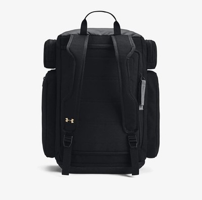 UA Under Armour Project Rock Duffle Backpack Bag Black Gold Gym