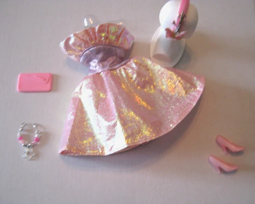 BARBIE FASHION CLOTHES ~ PINK IRIDESCENT w/PURPLE SATIN OUTFIT w/ACCESSORIES SET