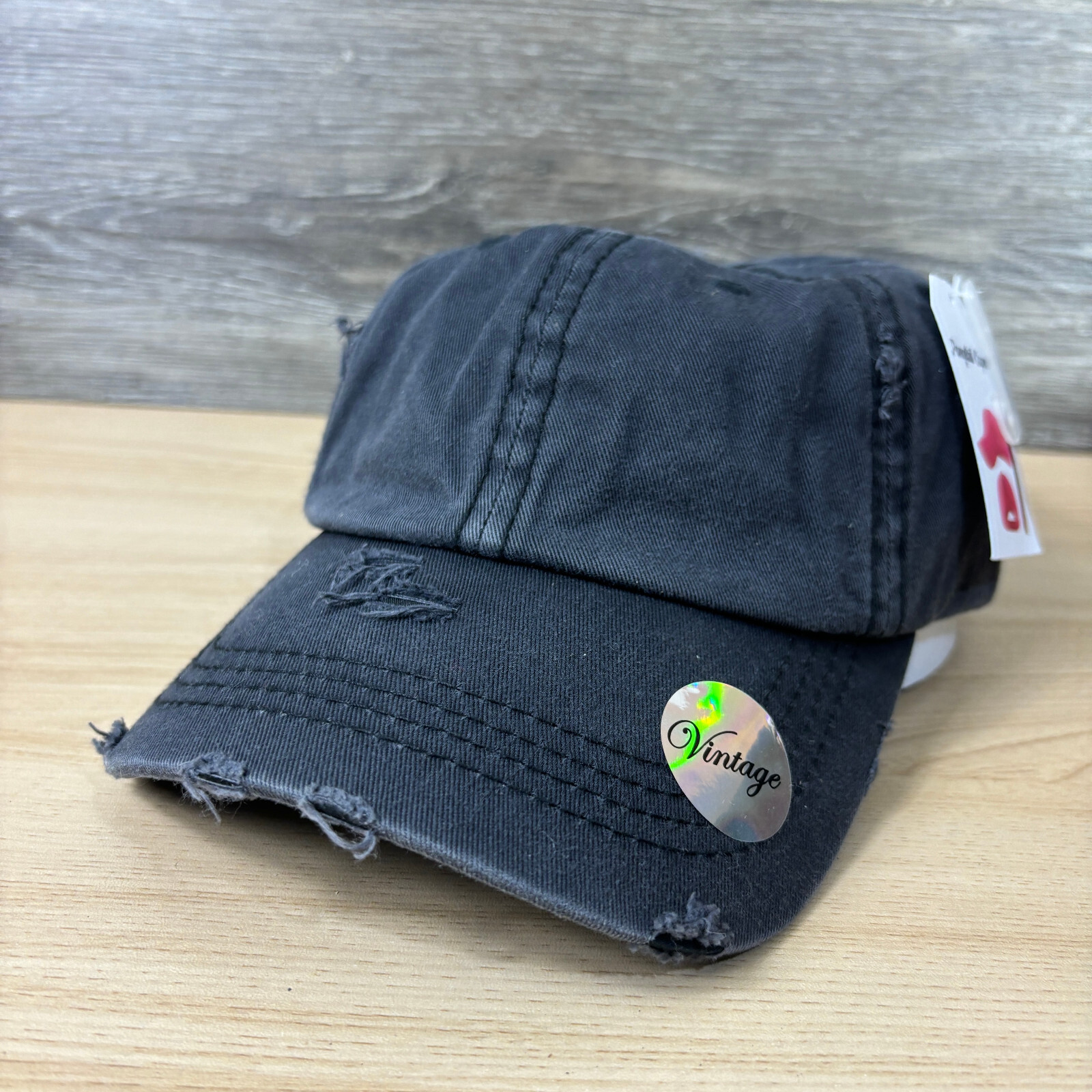 PONY Cappello berretto coda di cavallo berretto cinturino schiena donna nero vintage coda di cavallo invecchiato nuovo con etichette