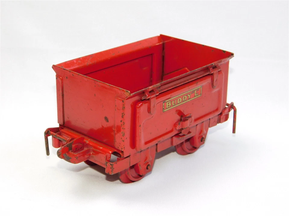 Antiguo vagón de lastre de acero prensado industrial de ferrocarril al aire libre Buddy L de los años 20 Foto 2 de 4