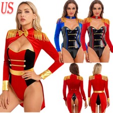 US Womens Circus Ringmaster Cosplay Costume Bodysuit Halloween Fancy Dress Up