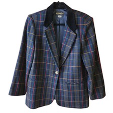 Vintage Plaid Blazer Jacket Holiday Christmas Wool Red Green Black Gold Velvet 8