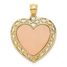 14K Yellow  Rose Gold Polished  Satin Heart Pendant
