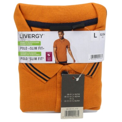Livergy Polo Slim Fit Orange L (52/54) Slim Fit Cotton Short-Sleeved