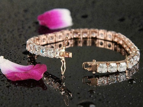 8Ct Asscher Cut Lab Created Diamond Tennis Bracelet 14K Rose Gold Plated Silver - Picture 3 of 9
