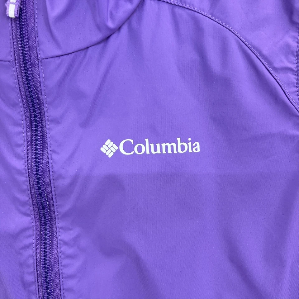 Chaqueta de lluvia cortavientos púrpura COLUMBIA para niña grande 14/16 con capucha ligera Foto 4 de 4