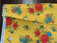 1Yd/43"100 cotton RILEY BLAKE "Mustard Yellow w/Red-White-Turquoise Florals" NEW