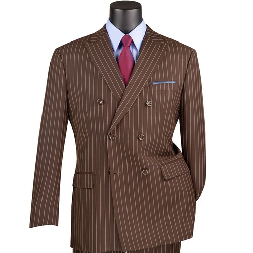 BIG & TALL Men's Brown Pinstripe Double-Breasted 6-Button Classic