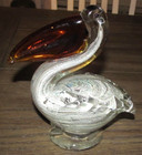 Vintage Murano Style Art Glass Pelican Figurine paper weight Amber Bill Silver — photo 3