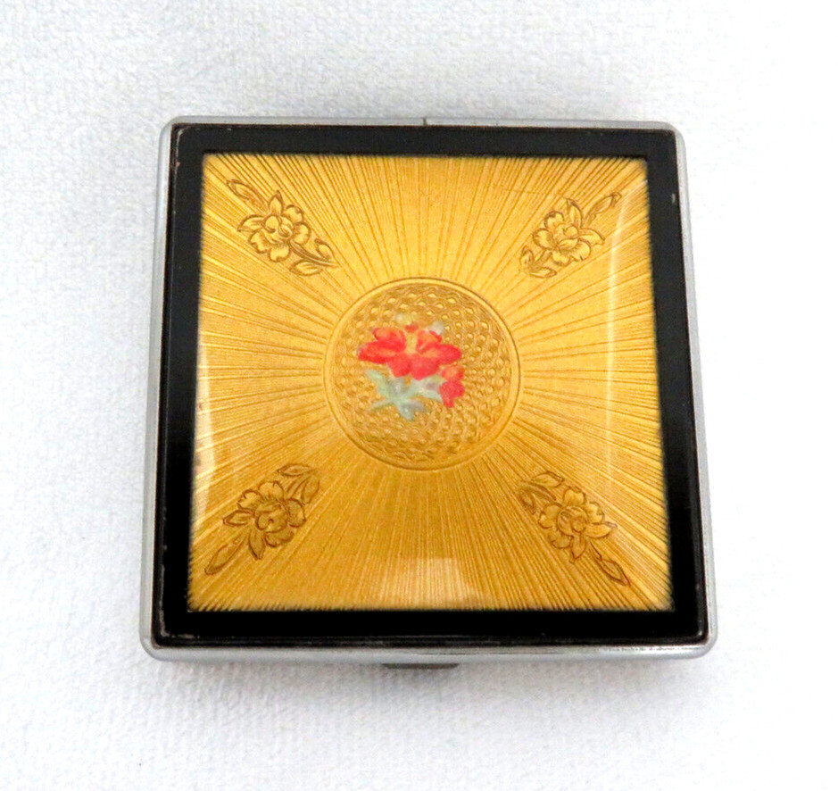 Vintage  Powder Compact w/ Mirror ~ Guiloche Style ~ Name Engraved & Dated 1941