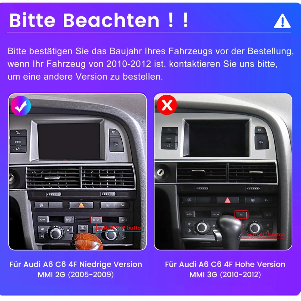 8.8"Carplay Autoradio Für Audi A6 C6 4F MMI 2G 2005-2009 Android GPS NAV 6+128G - Bild 3 von 4