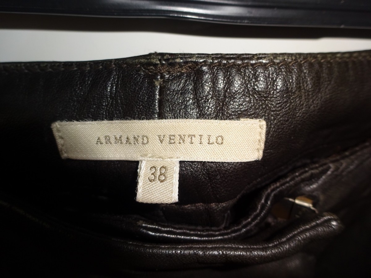 Pantalon Femme En Cuir Véritable Armand Ventilo - Taille 38 Marron, Très Bon état