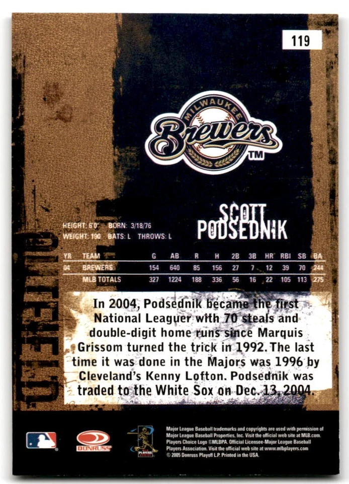 2005 Donruss Leather & Lumber - #119 Scott Podsednik - Image 2 of 2